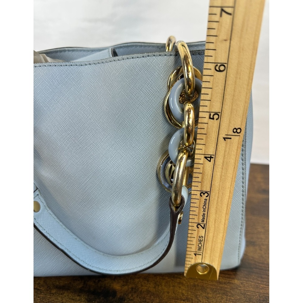 Michael Kors Cynthia Satchel Pale Blue Saffiano Leather Chain Handle Handbag - Picture 15 of 16